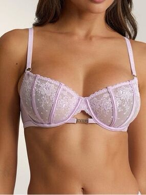 Lounge Underwear Flirt Balcony Bra 32C Lilac Lace Sheer Underwire NWT